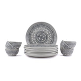 Ceramic Dinner Set Of 12 Pcs, Ivory | Crockery Set For Dining Table - Dining Sets Crockery Items | Glossy Finish Premium Stoneware - 6 Dinner Plates+ 6 Veg Bowls, 180ml Each